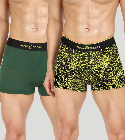 Modern Fusion: Pine Green Trunk and Printed Lime Leopard Set - Pack of Two